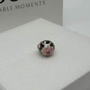 Pandora Magnolia Bloom Clip Charm - Pink Enamel & CZ Sterling Silver S925 - NWT